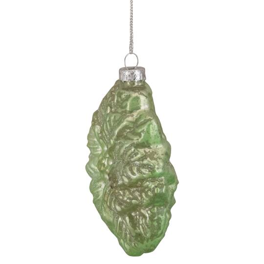 4" Glittered Green Poinsettia Flower Glass Christmas Ornament
